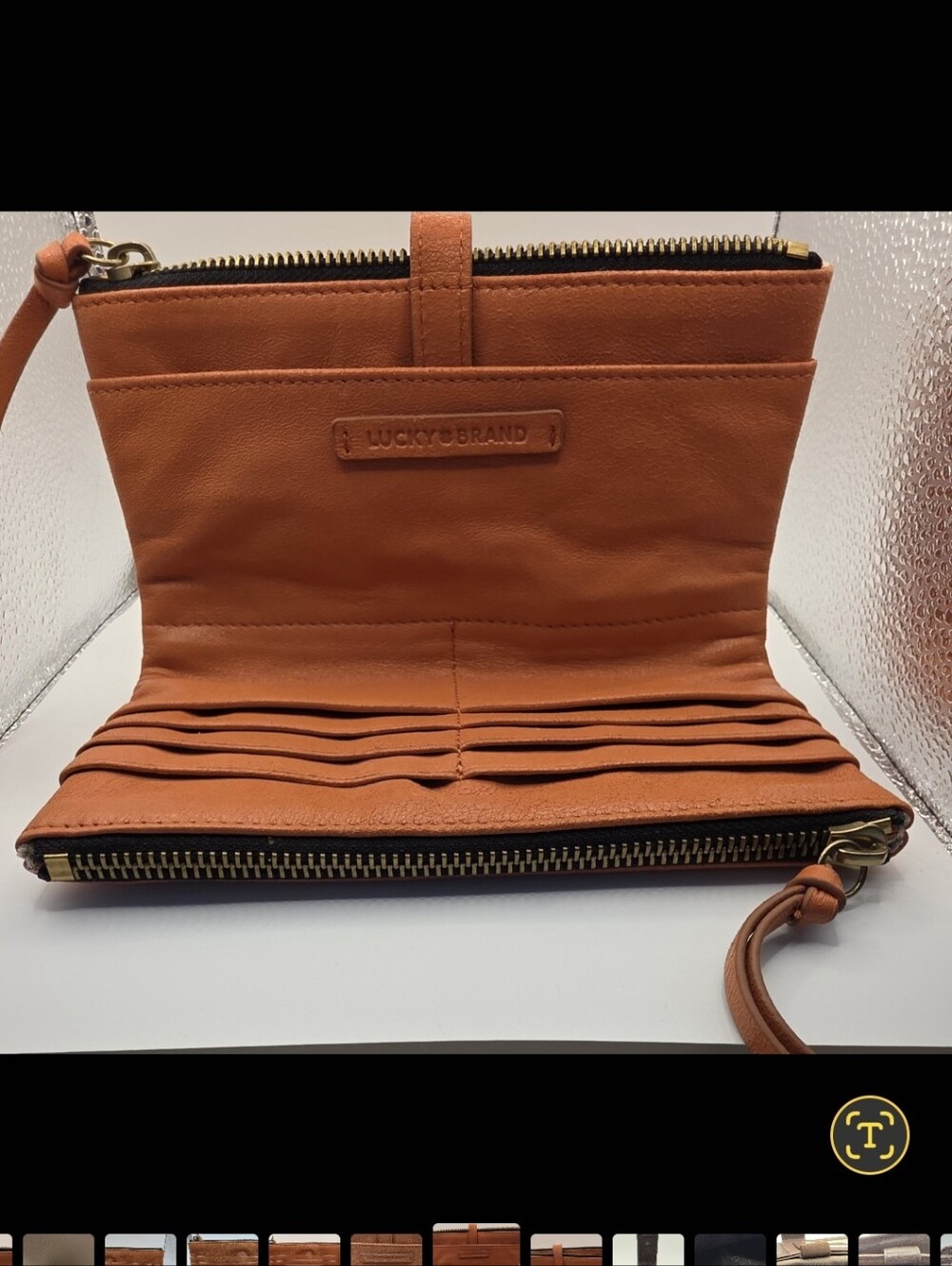 Lucky Brand Orange Terracotta Leather Bifold Wallet Organizer Clutch